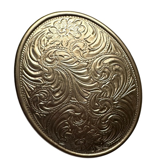 Western floral belt buckle, lightweight, pewter or flat silver tone - Picture 8 of 8